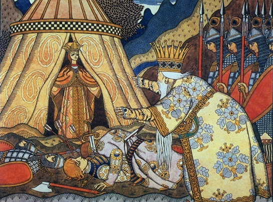 Ivan Bilibin — Dadon & Schemacha · Wikimedia Commons (Public Domain) Ivan Bilibin — Dadon & Schemacha · Wikimedia Commons (Public Domain)