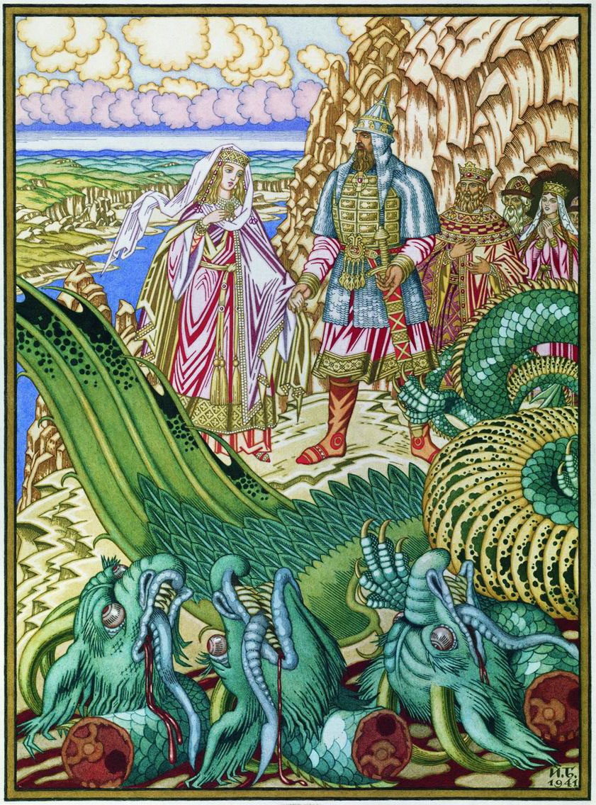 Ivan Bilibin — Dobrynja rettet Zabawa (1941) · Wikimedia Commons (Public Domain) Ivan Bilibin — Dobrynja rettet Zabawa (1941) · Wikimedia Commons (Public Domain)